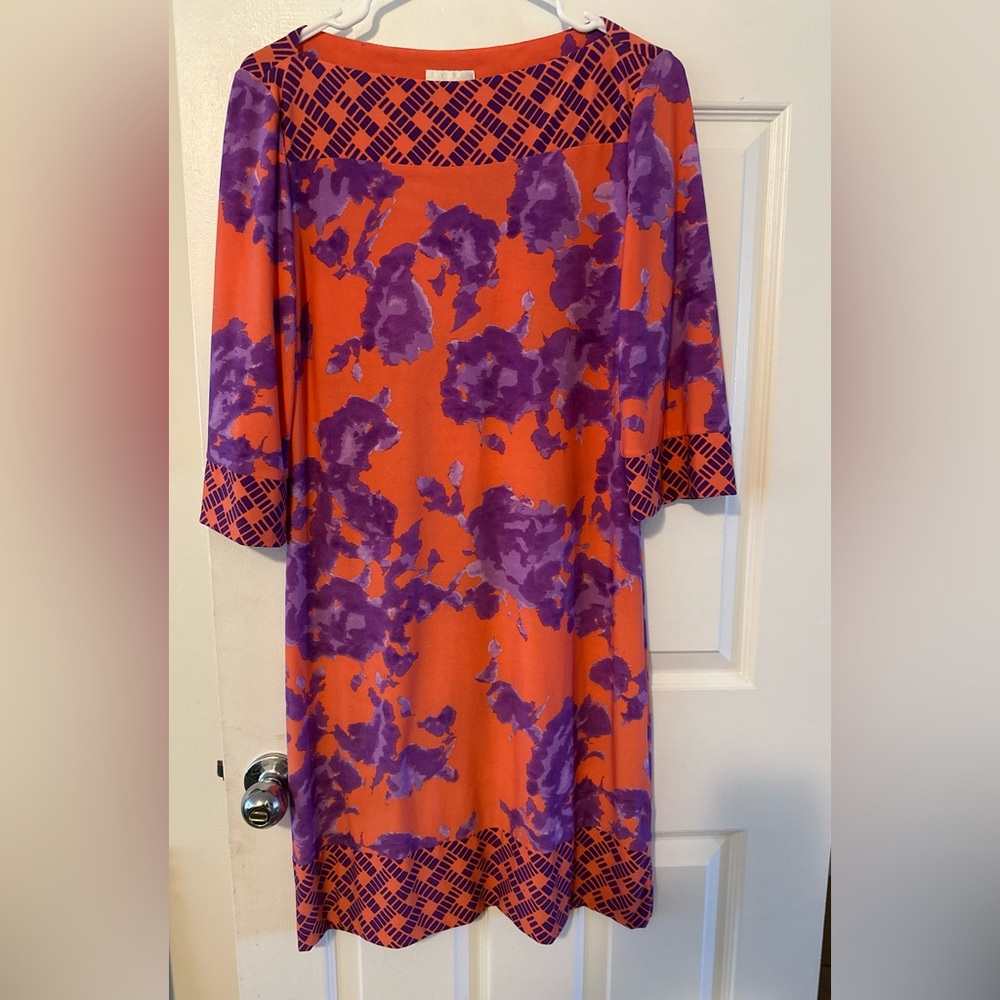Donna Morgan Orange and Purple Long Sleeve Dress